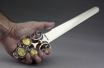 Antique Silver Letter Opener - Gold Sovereigns, 50th Wedding Anniversary